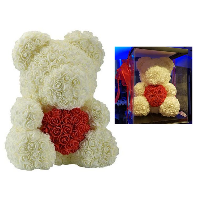 Rose Bear Μεγάλο! Λευκό με κόκκινη καρδιά