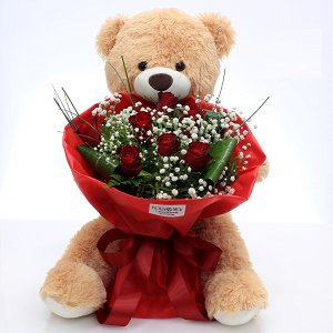 Teddy with red roses bouquet!
