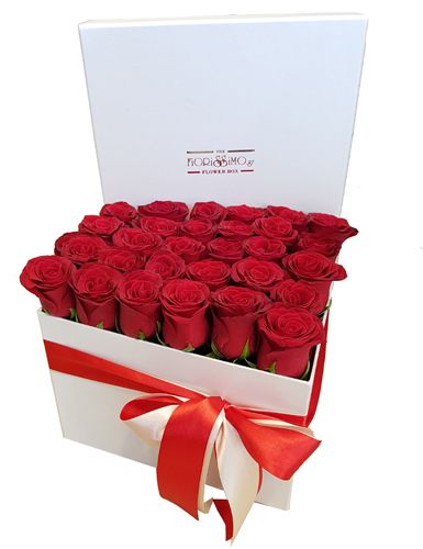 Τετράγωνο κουτί κόκκινα τριαντάφυλλα -Λευκό