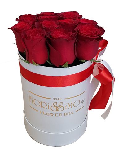 Κουτί με 11 κόκκινα τριαντάφυλλα M- Λευκό