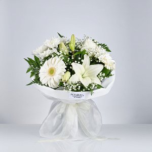 All white bouquet seasonal flowers