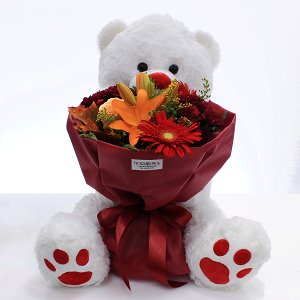 White 1m teddy and bouquet