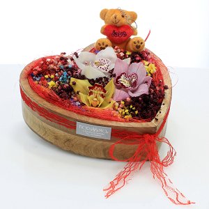 Wooden heart with colorfull orchids!