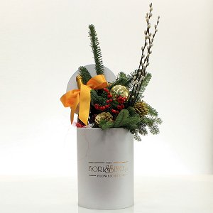 Arrangement with fir and wine in box!