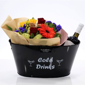Flowers with wine in wine case!