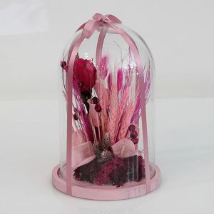 Pink Dried flowers in Glass Dome