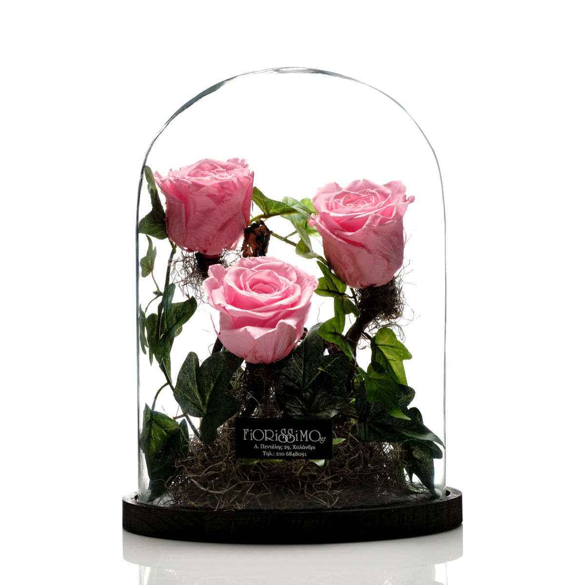 Glass dome with 3 pink Forever Roses!