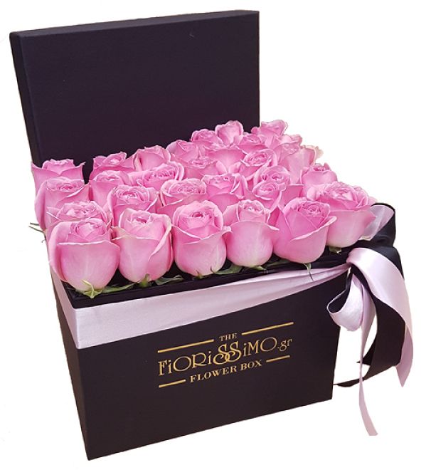 Τετράγωνο κουτί ροζ τριαντάφυλλα- Μαύρο