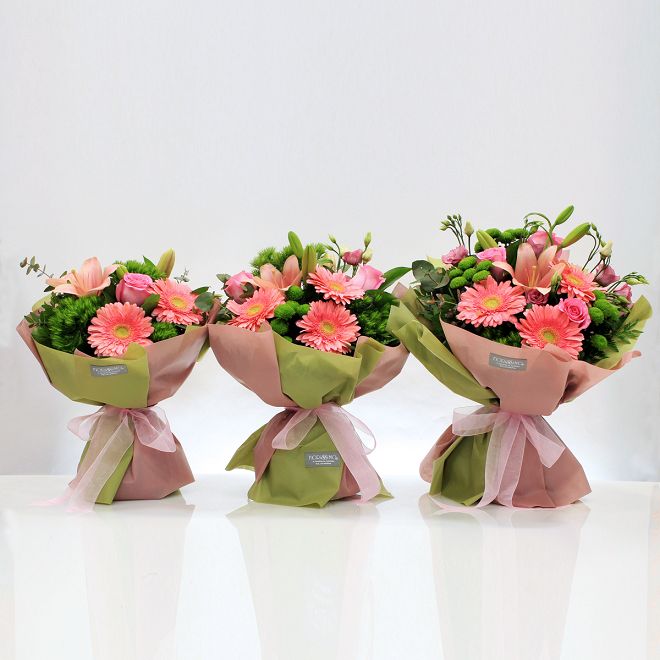 Bouquet of pink seasonal cut flowers