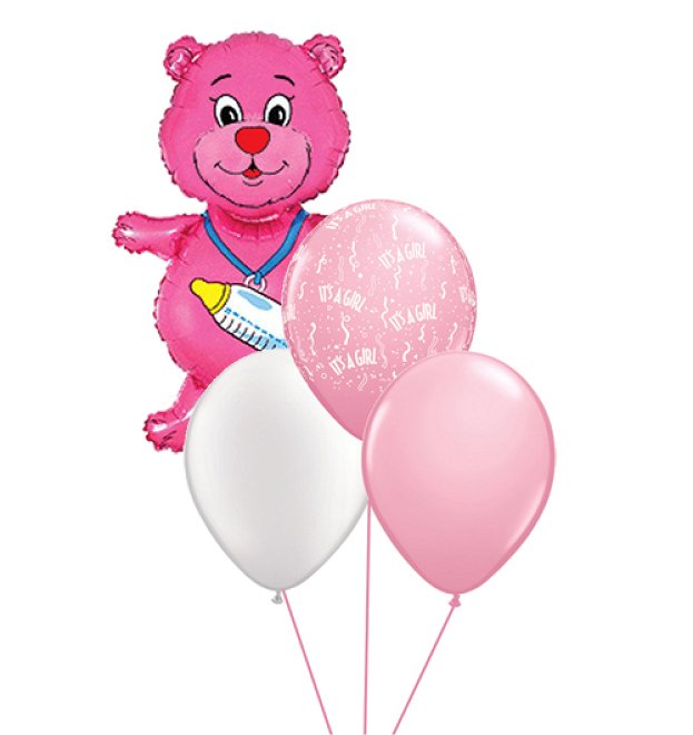 PINK foil Teddy and 3 latex balloons