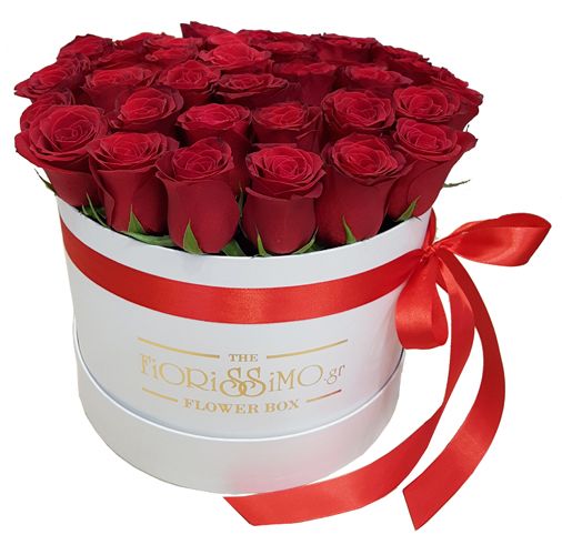 Κουτί με 39 κόκκινα τριαντάφυλλα Big- Λευκό