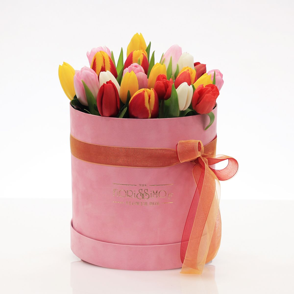 Tulips in velvet box