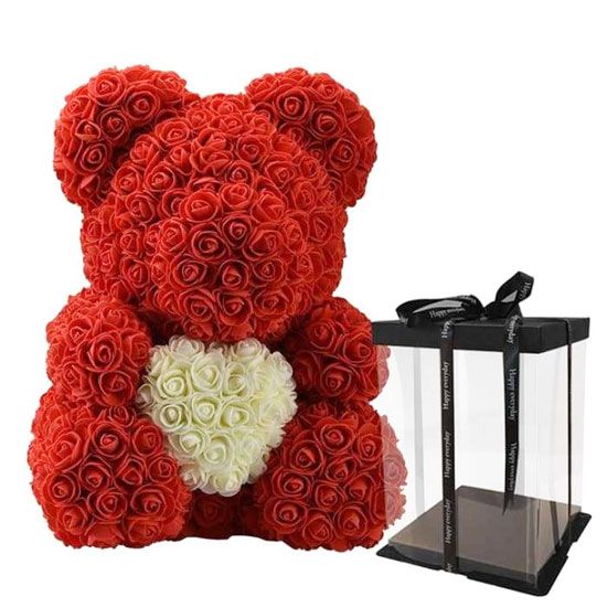 Κόκκινος Αρκούδος με latex τριαντάφυλλα και καρδιά