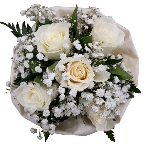 Μπουκέτο 5 τριαντάφυλλα λευκά