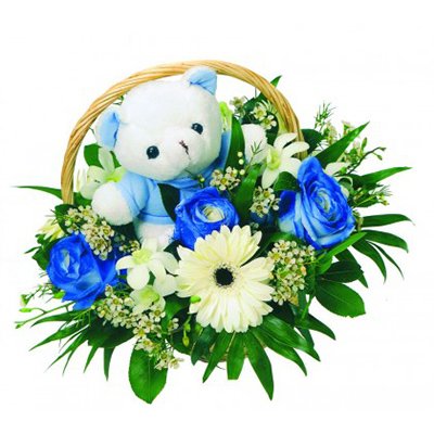 Basket Of Blue Flowers