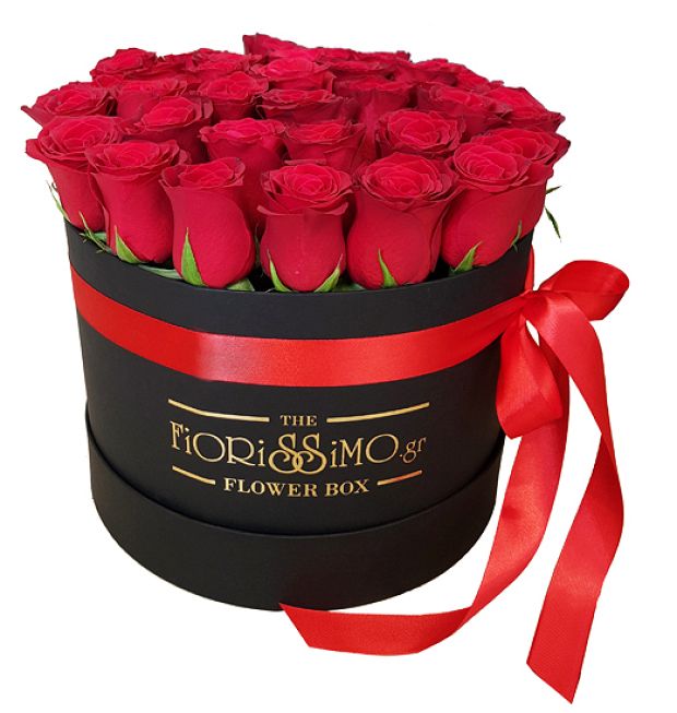 Flower Box Big Red Roses -Black