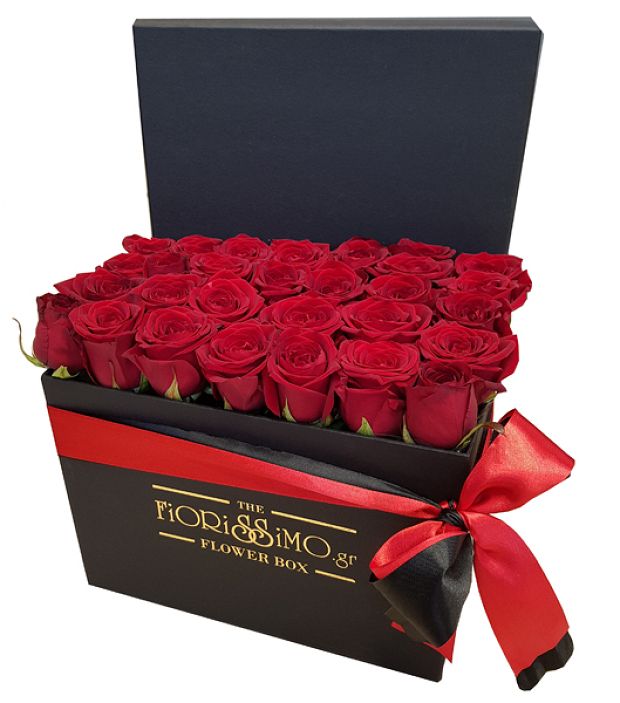 Τετράγωνο κουτί κόκκινα τριαντάφυλλα - Μαύρο