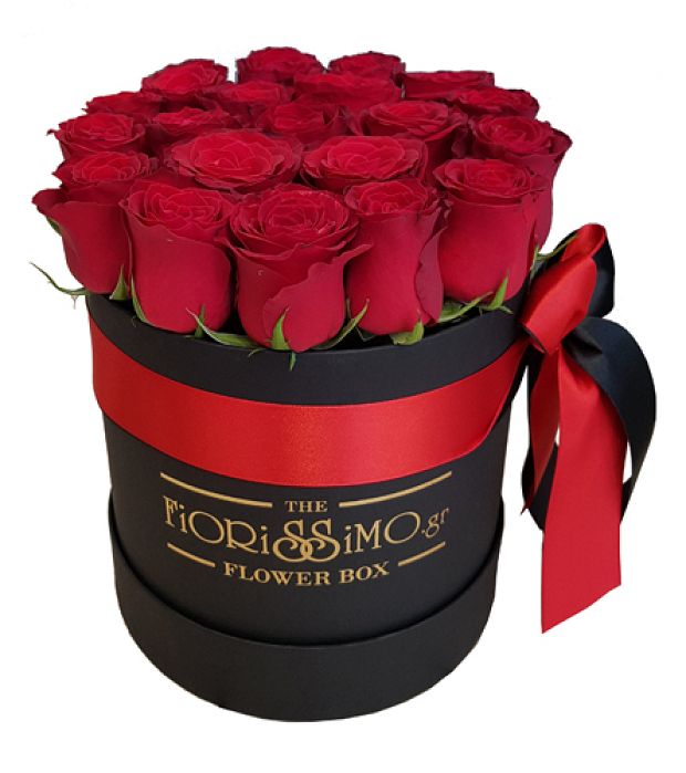 Κουτί με 21 κόκκινα τριαντάφυλλα L- Μαύρο