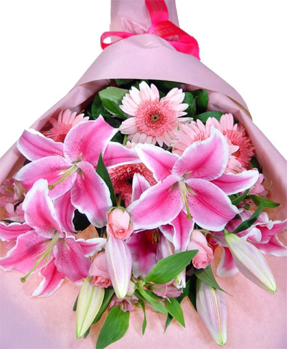 Ροζ λουλούδια σε ανθοδέσμη