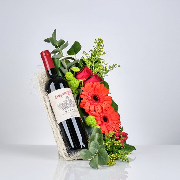 Basket with wine and flowers!