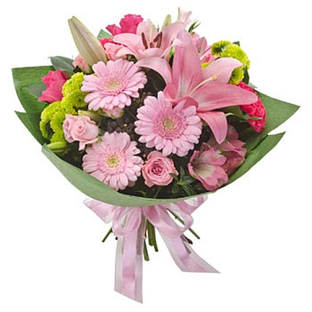 Μπουκέτο με ροζ λουλούδια εποχής
