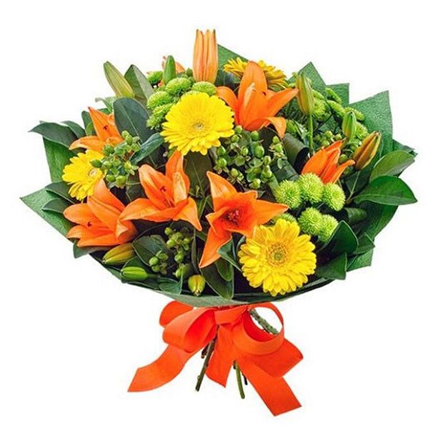 Μπουκέτο με πορτοκαλί πολύχρωμα λουλούδια