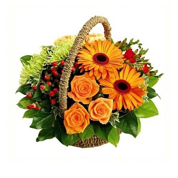 Basket Of Flowers In Warm Colours