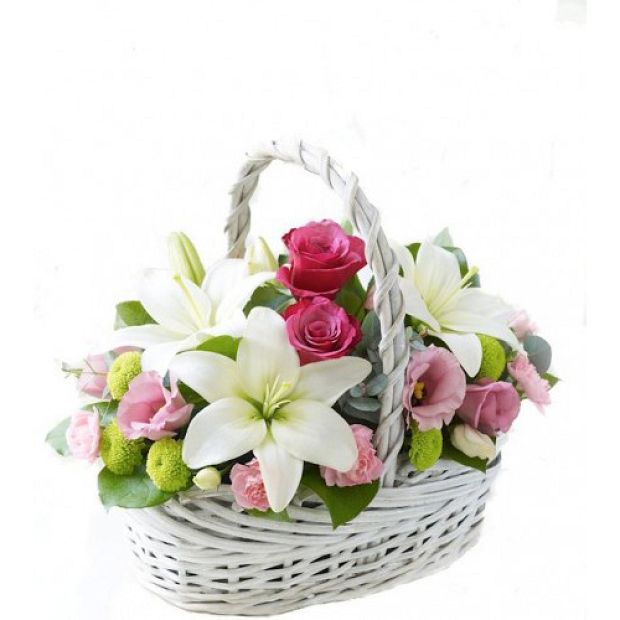 Basket Of Pink Seasonal Flowers!
